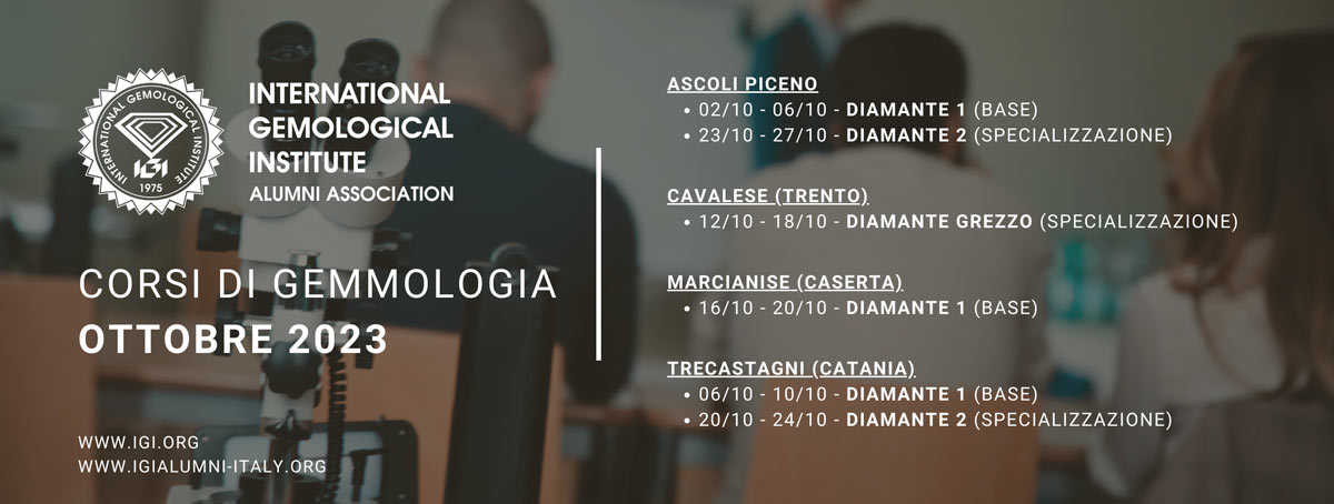 Corsi di gemmologia IGI in Italia ad Ottobre 2023