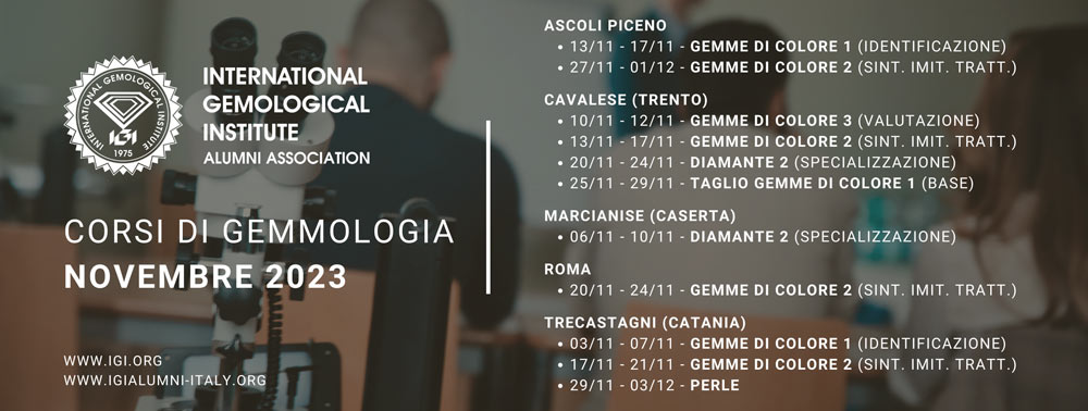 Corsi di gemmologia IGI in Italia a Novembre 2023