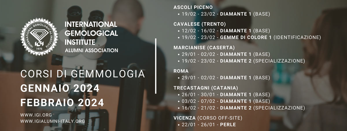 Corsi di gemmologia IGI in Italia a Gennaio e Febbraio 2024