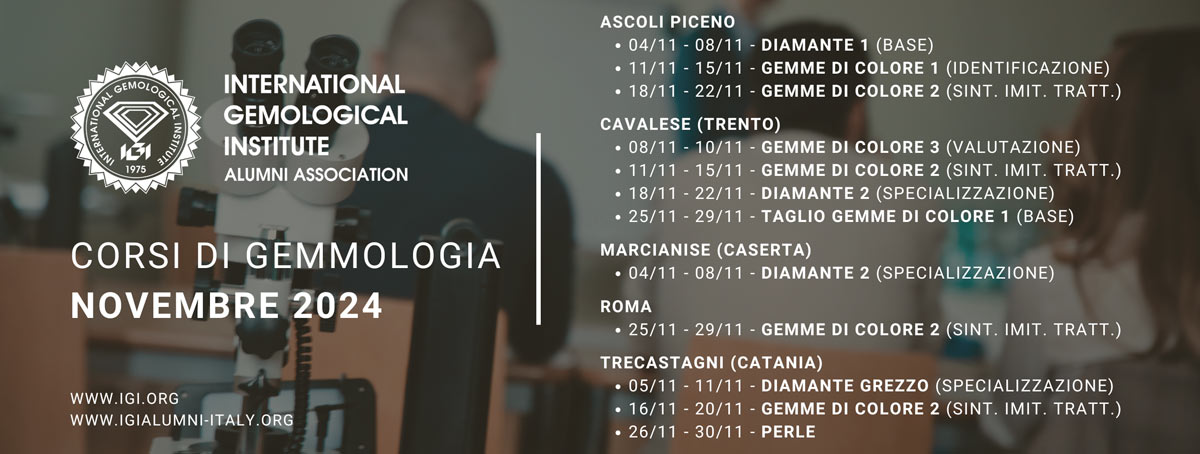 Corsi di gemmologia IGI in Italia a Novembre 2024