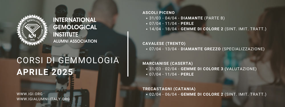 Corsi di gemmologia IGI in Italia ad Aprile 2025