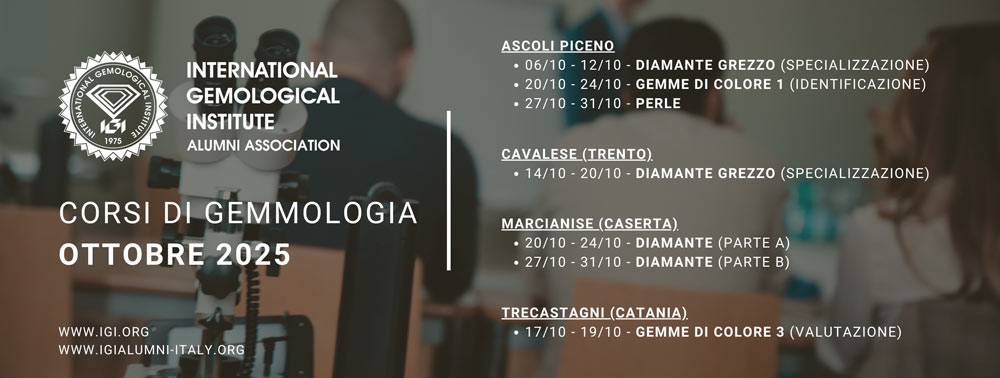 Corsi di gemmologia IGI in Italia a Ottobre 2025