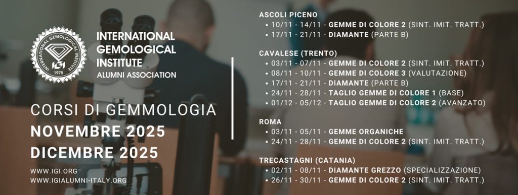 Corsi di gemmologia IGI in Italia a Novembre e Dicembre 2025